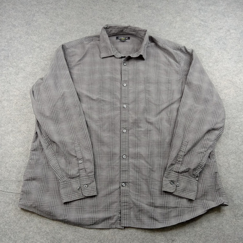 Claiborne Shirt Mens 2XL Gray Check Stretch Button Front Long Sleeve Casual